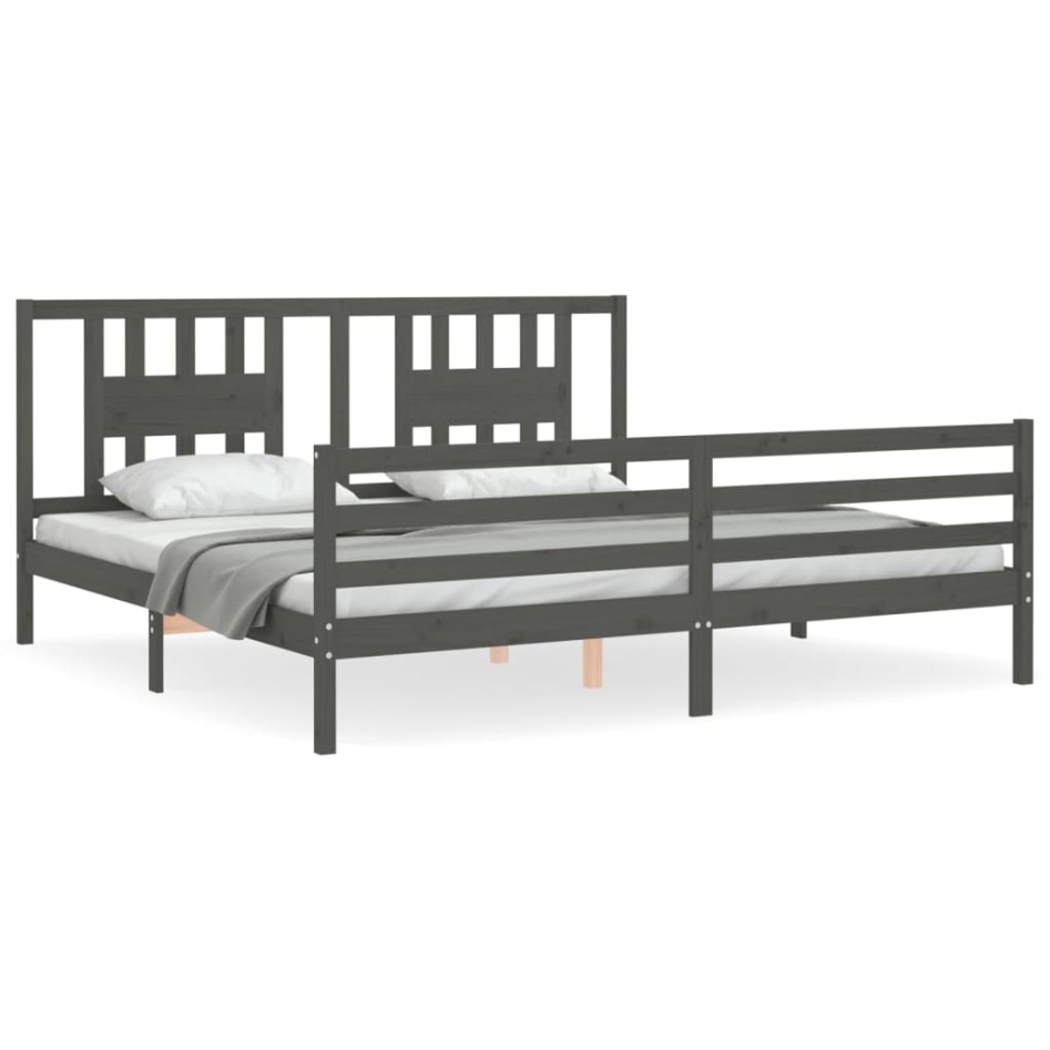 Estructura de cama con cabecero madera maciza gris 200x200