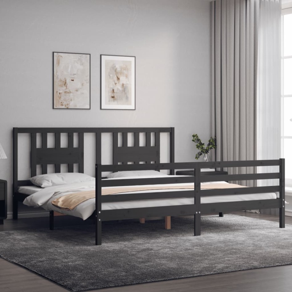 Estructura de cama con cabecero madera maciza gris 200x200