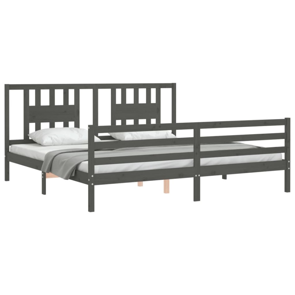 Estructura de cama con cabecero madera maciza gris 200x200