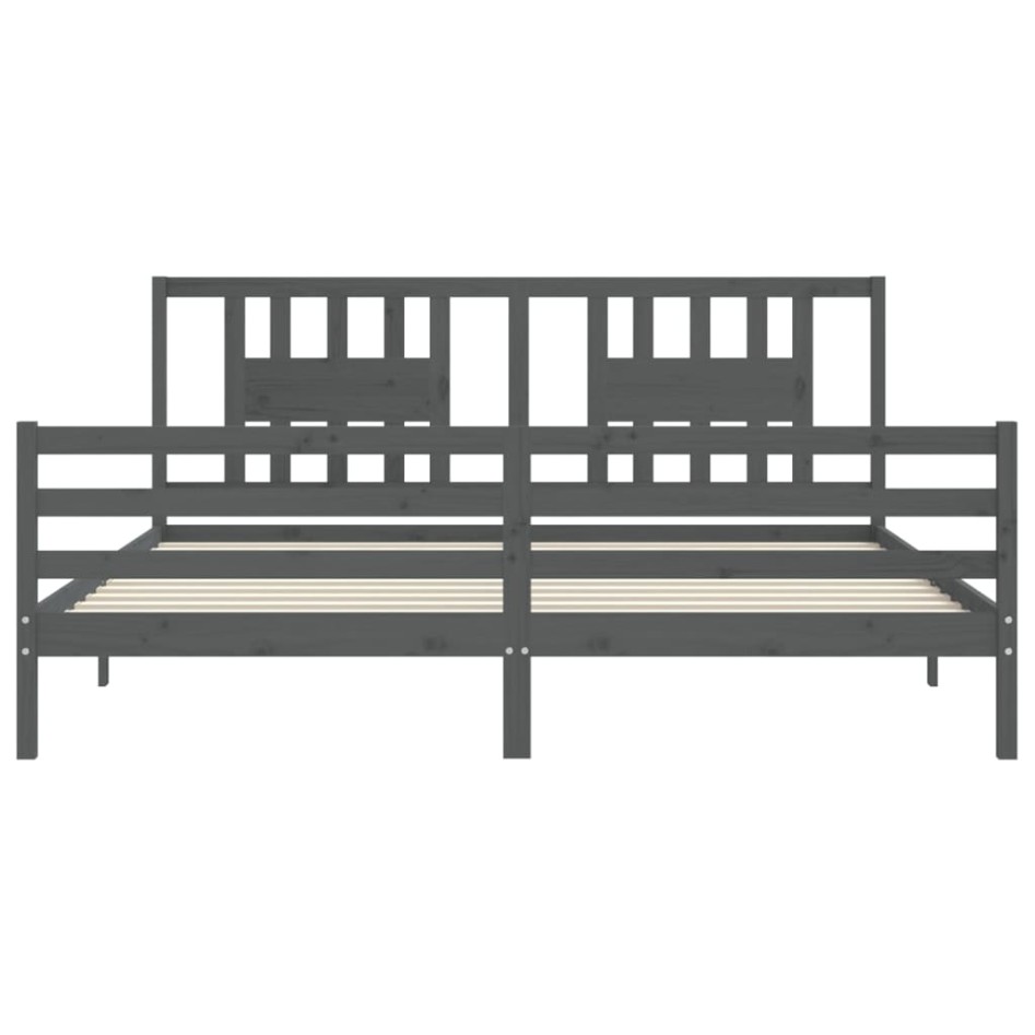 Estructura de cama con cabecero madera maciza gris 200x200