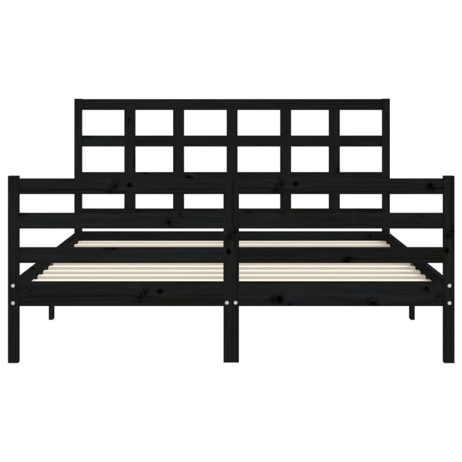 Estructura de cama con cabecero madera maciza negro 160x200