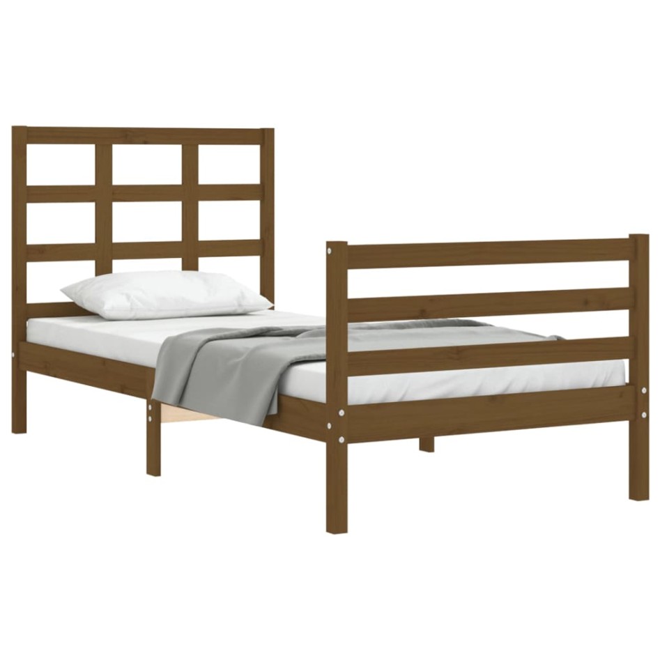 Estructura cama con cabecero madera maciza marrón miel