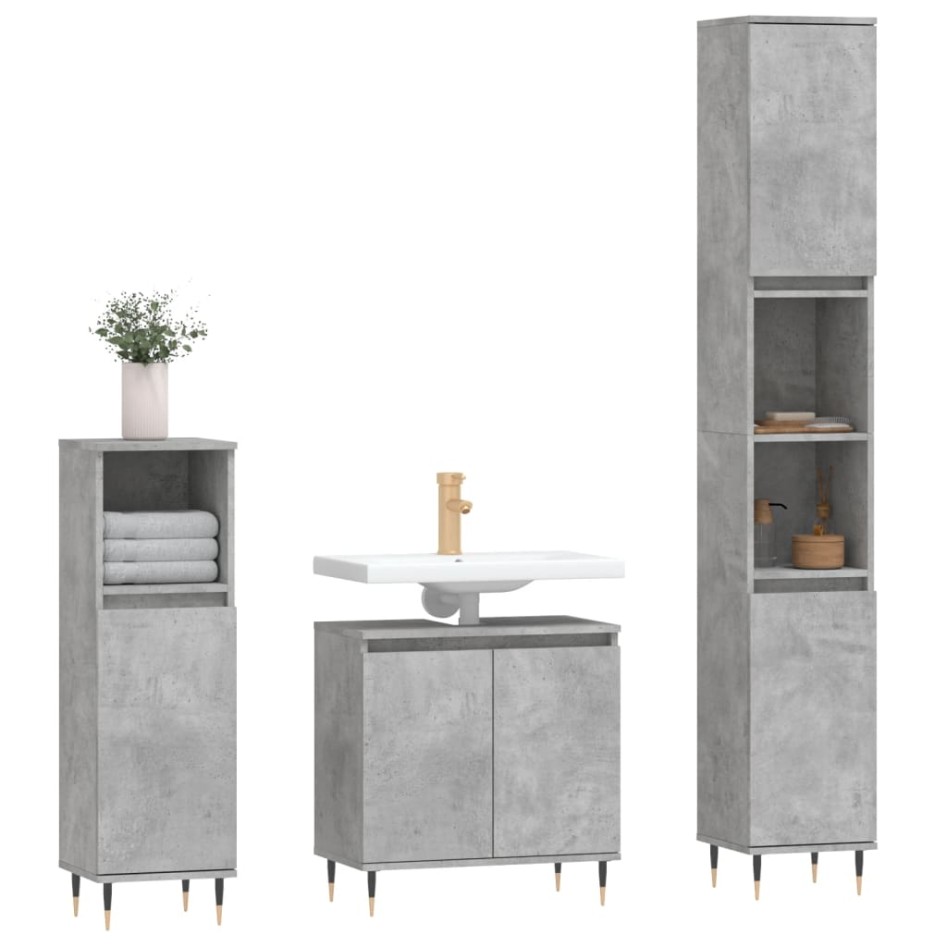 Set de muebles baño 3 pzas madera contrachapada gris