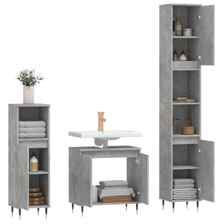 Set de muebles baño 3 pzas madera contrachapada gris