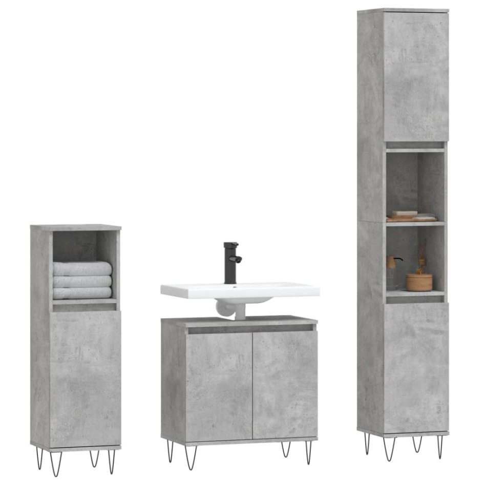 Set de muebles baño 3 pzas madera contrachapada gris