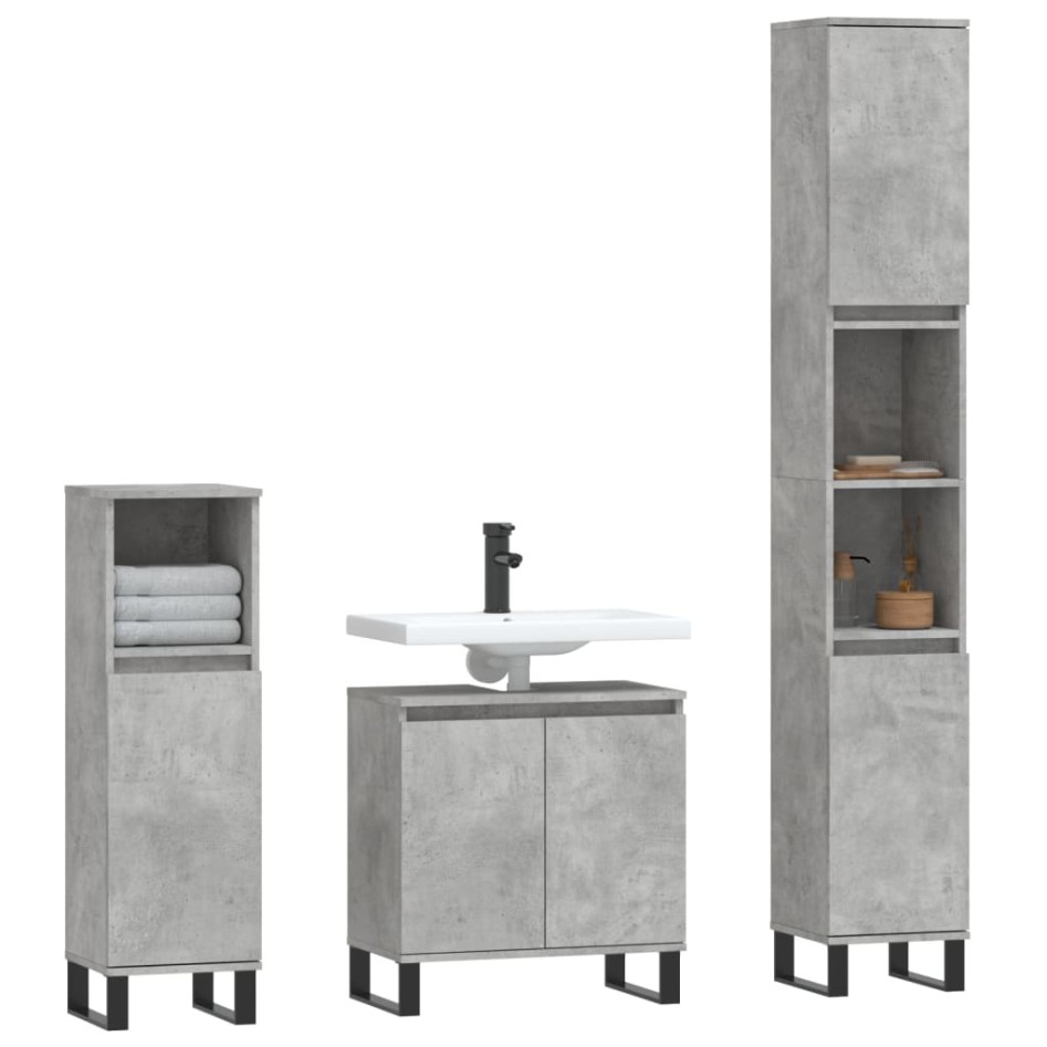 Set de muebles baño 3 pzas madera contrachapada gris