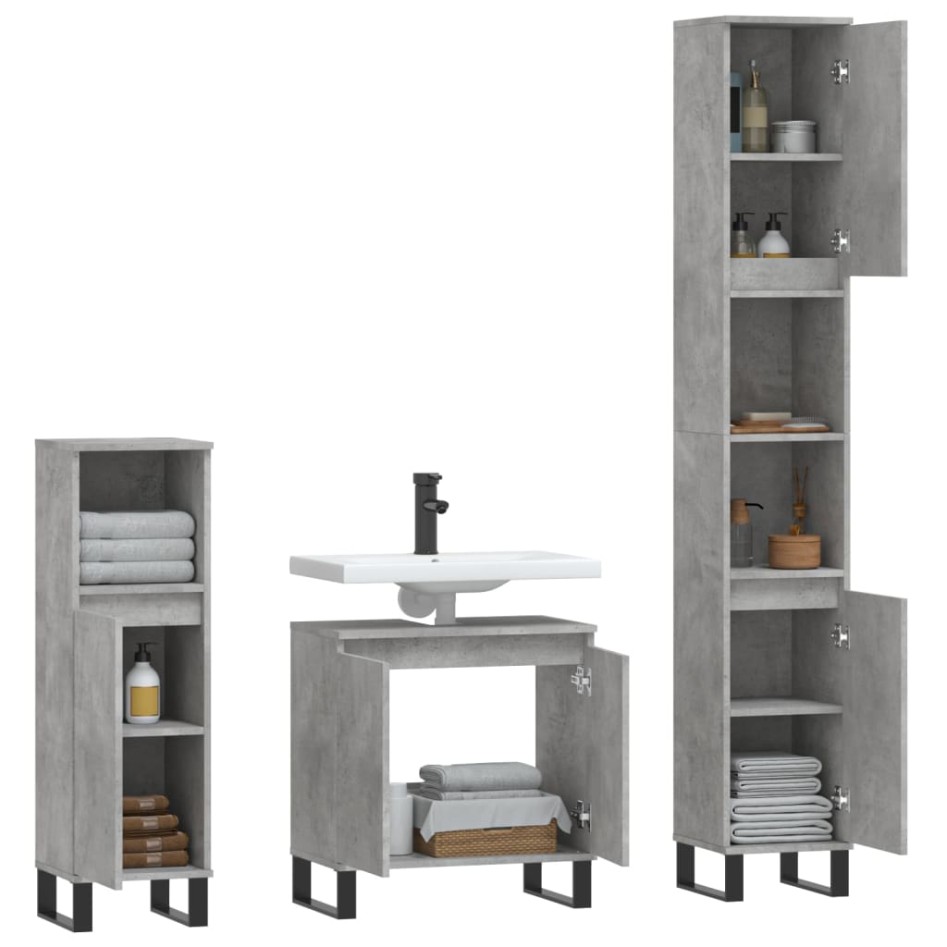 Set de muebles baño 3 pzas madera contrachapada gris