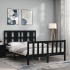 Estructura de cama con cabecero madera maciza negro 140x190