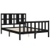 Estructura de cama con cabecero madera maciza negro 140x190