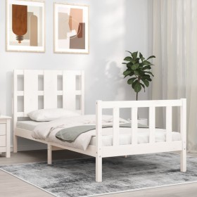 Estructura de cama con cabecero madera maciza blanco 90x200
