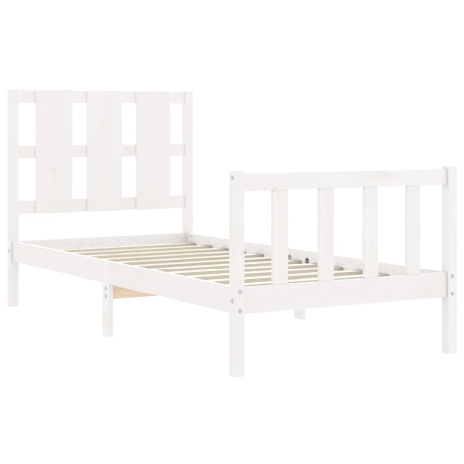 Estructura de cama con cabecero madera maciza blanco 90x200