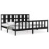 Estructura de cama con cabecero madera maciza negro 200x200