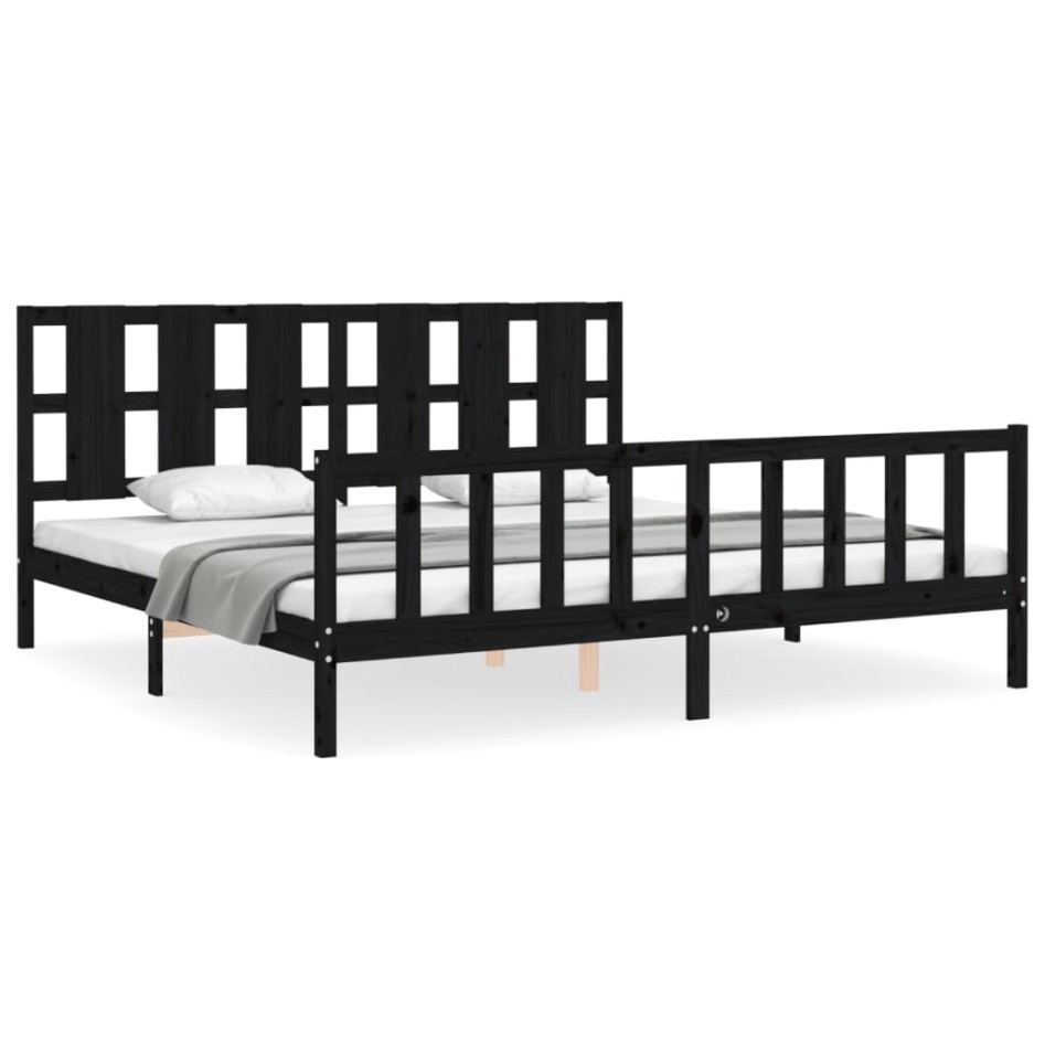 Estructura de cama con cabecero madera maciza negro 200x200