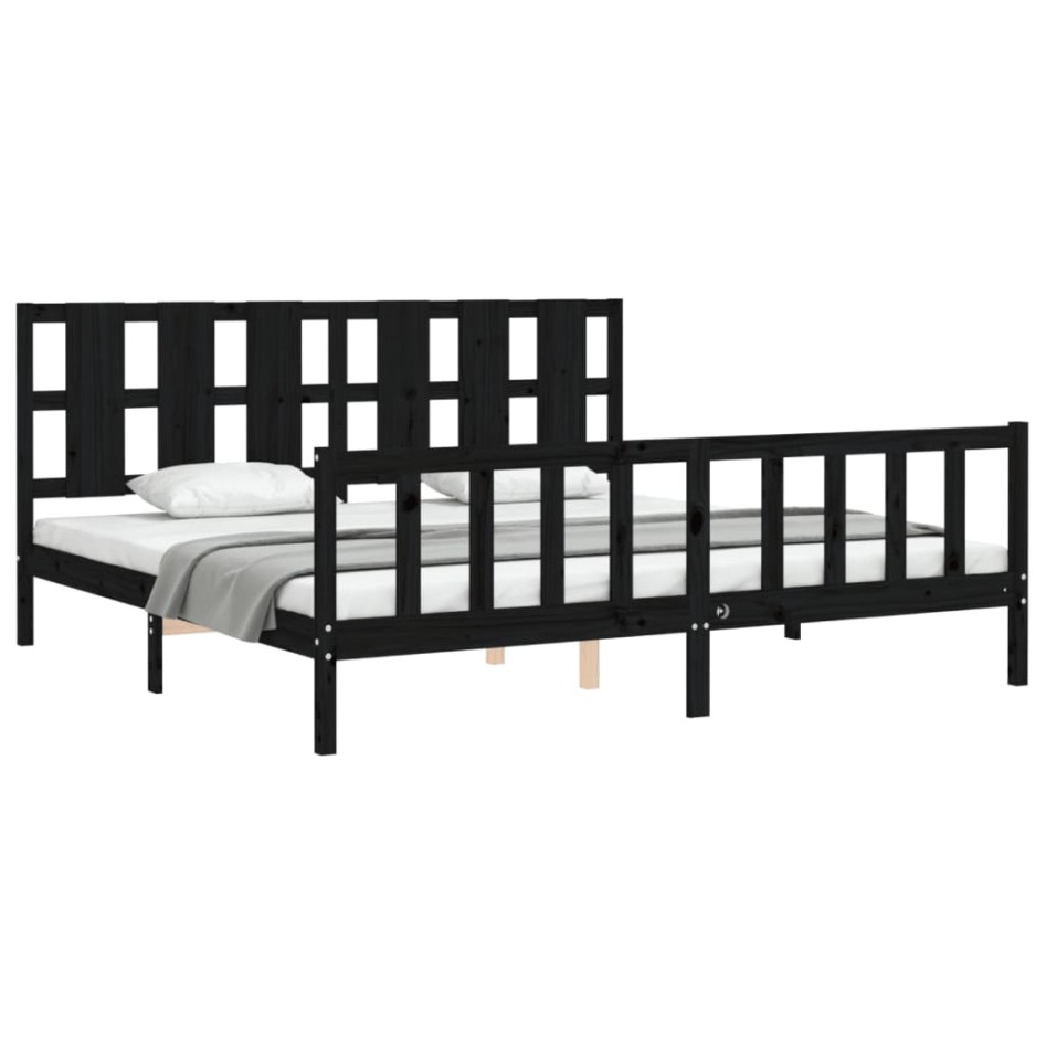 Estructura de cama con cabecero madera maciza negro 200x200