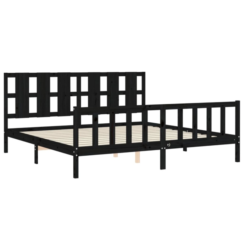 Estructura de cama con cabecero madera maciza negro 200x200