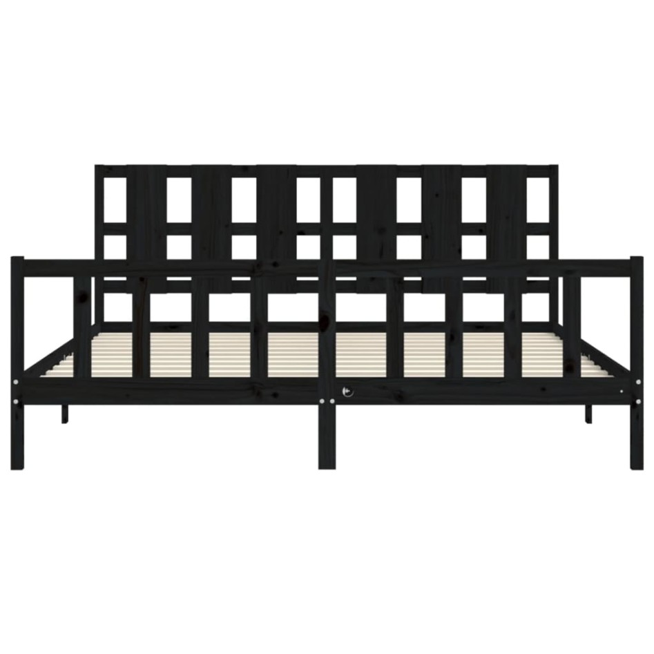 Estructura de cama con cabecero madera maciza negro 200x200