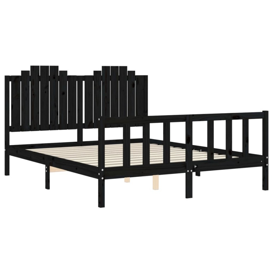 Estructura de cama con cabecero madera maciza negro 160x200