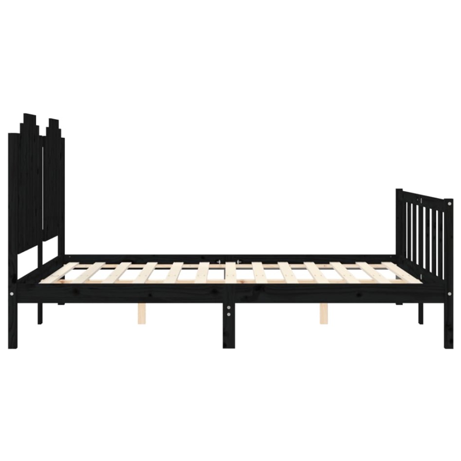 Estructura de cama con cabecero madera maciza negro 160x200