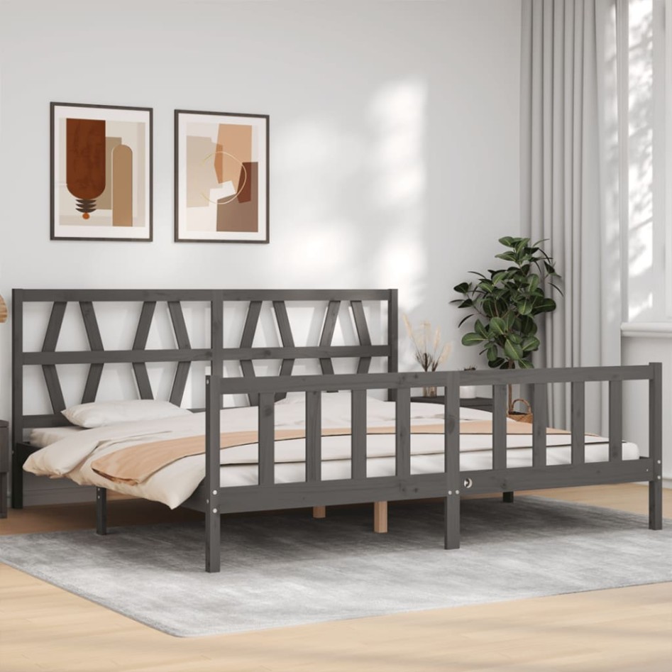 Estructura de cama con cabecero madera maciza gris 200x200