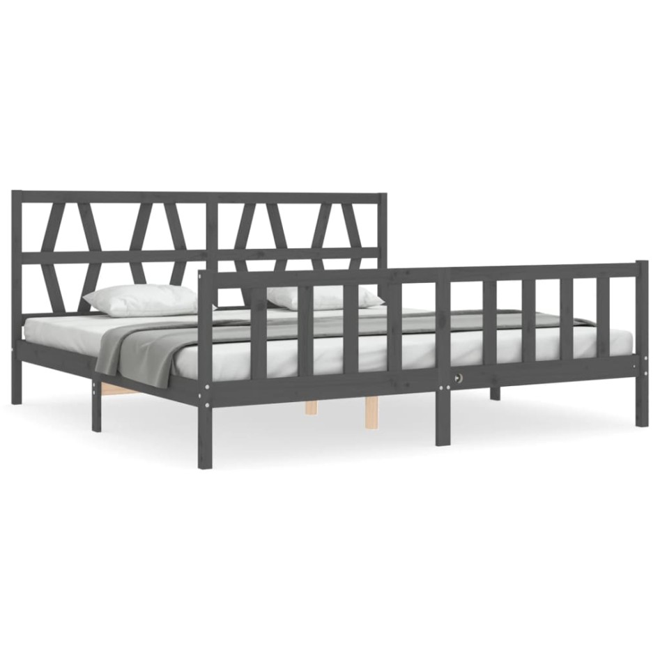 Estructura de cama con cabecero madera maciza gris 200x200