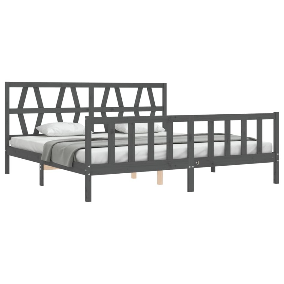Estructura de cama con cabecero madera maciza gris 200x200