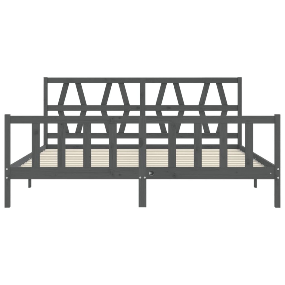 Estructura de cama con cabecero madera maciza gris 200x200