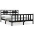 Estructura de cama con cabecero madera maciza negro 160x200
