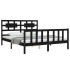 Estructura de cama con cabecero madera maciza negro 160x200