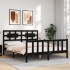Estructura de cama con cabecero madera maciza negro 160x200