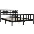 Estructura de cama con cabecero madera maciza negro 160x200