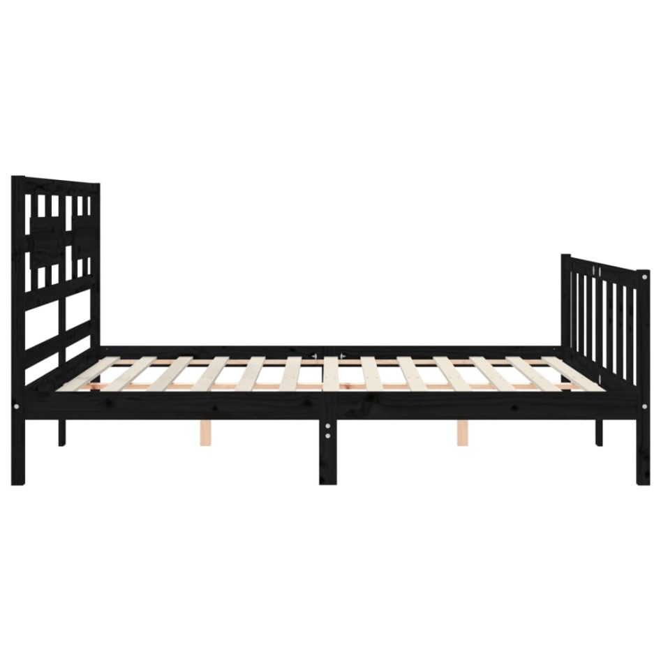 Estructura de cama con cabecero madera maciza negro 160x200