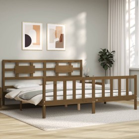 Estructura cama y cabecero madera maciza marrón miel 200x200