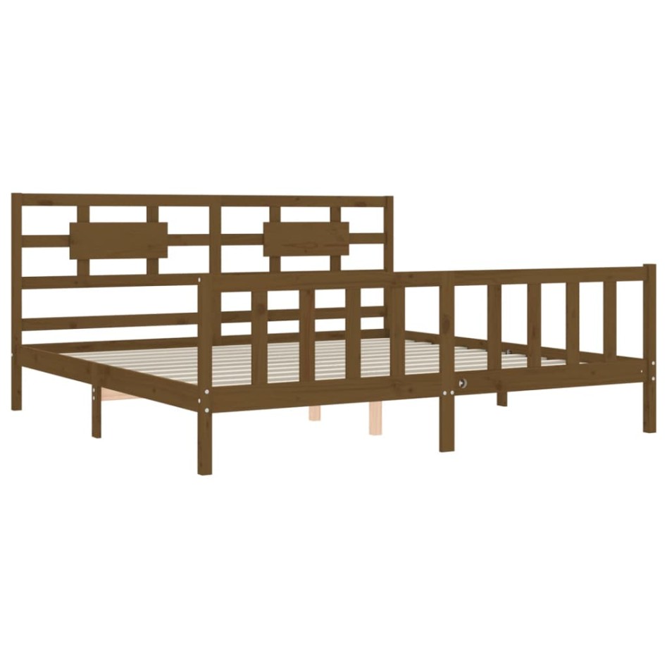 Estructura cama y cabecero madera maciza marrón miel 200x200