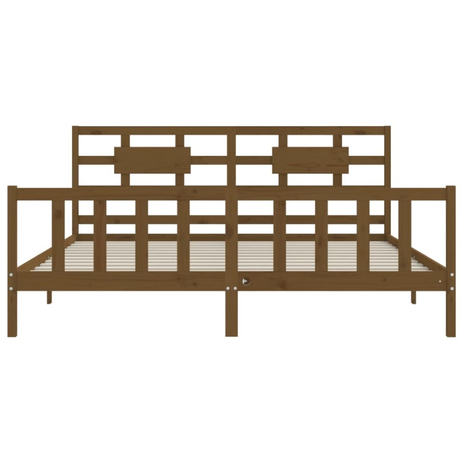 Estructura cama y cabecero madera maciza marrón miel 200x200