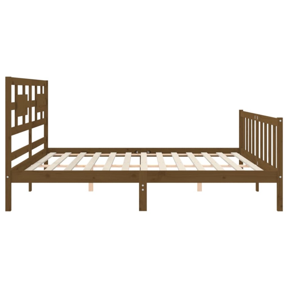 Estructura cama y cabecero madera maciza marrón miel 200x200