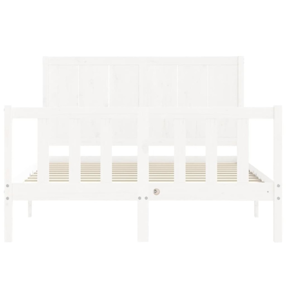Estructura de cama con cabecero madera maciza blanco 140x200