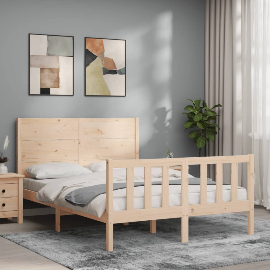 Estructura de cama con cabecero madera maciza 140x190