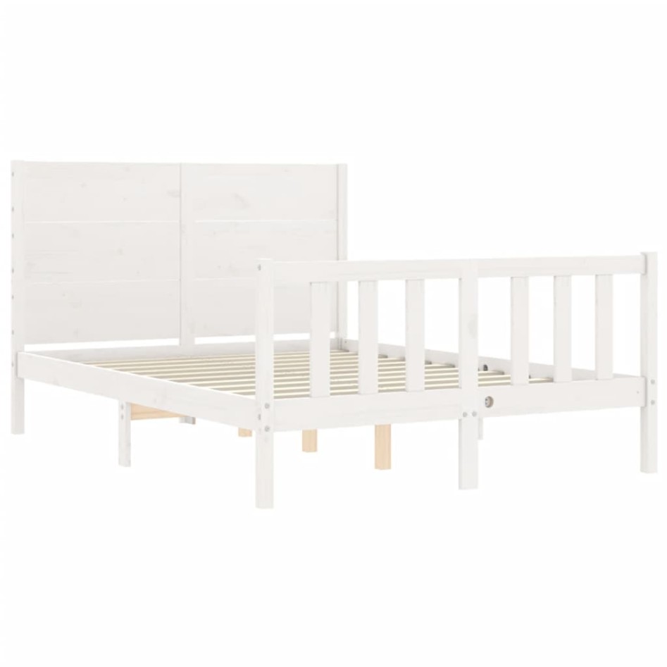 Estructura de cama con cabecero madera maciza blanco 140x200