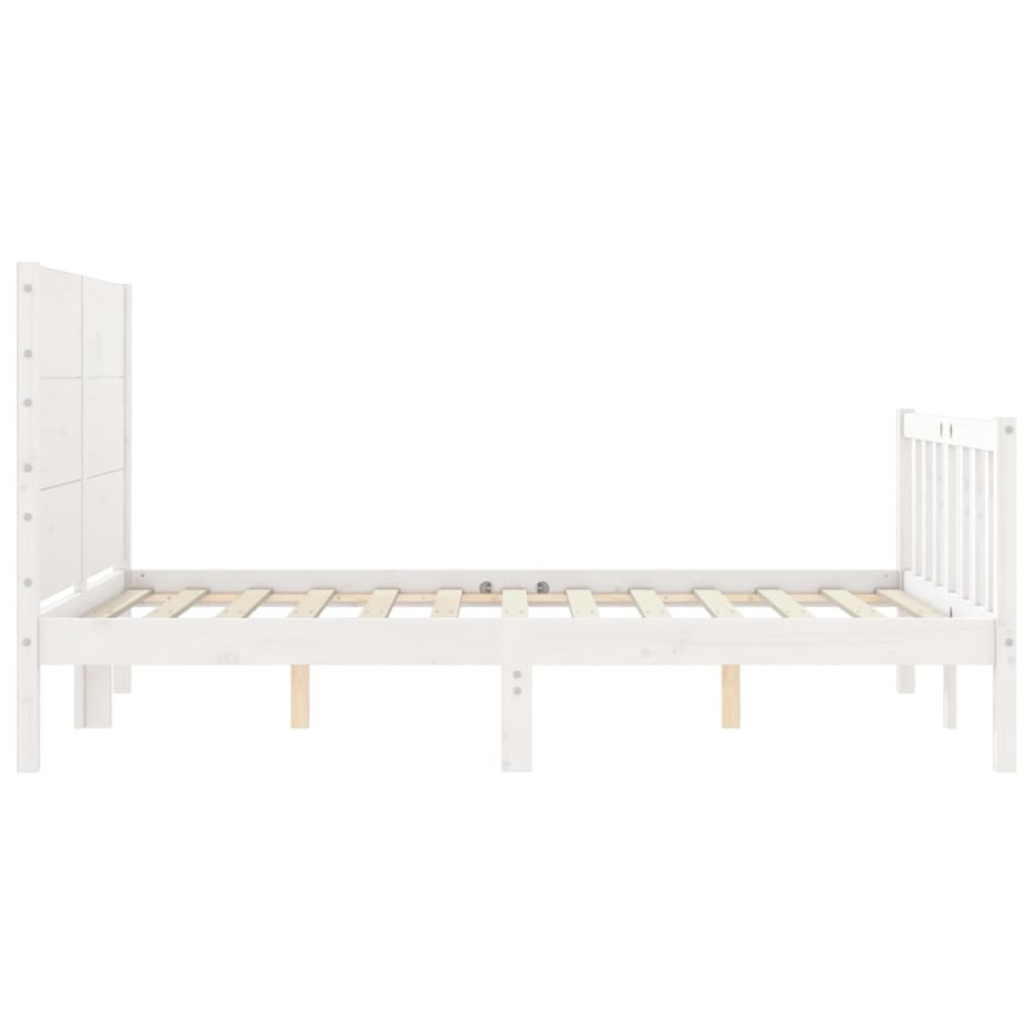 Estructura de cama con cabecero madera maciza blanco 140x200