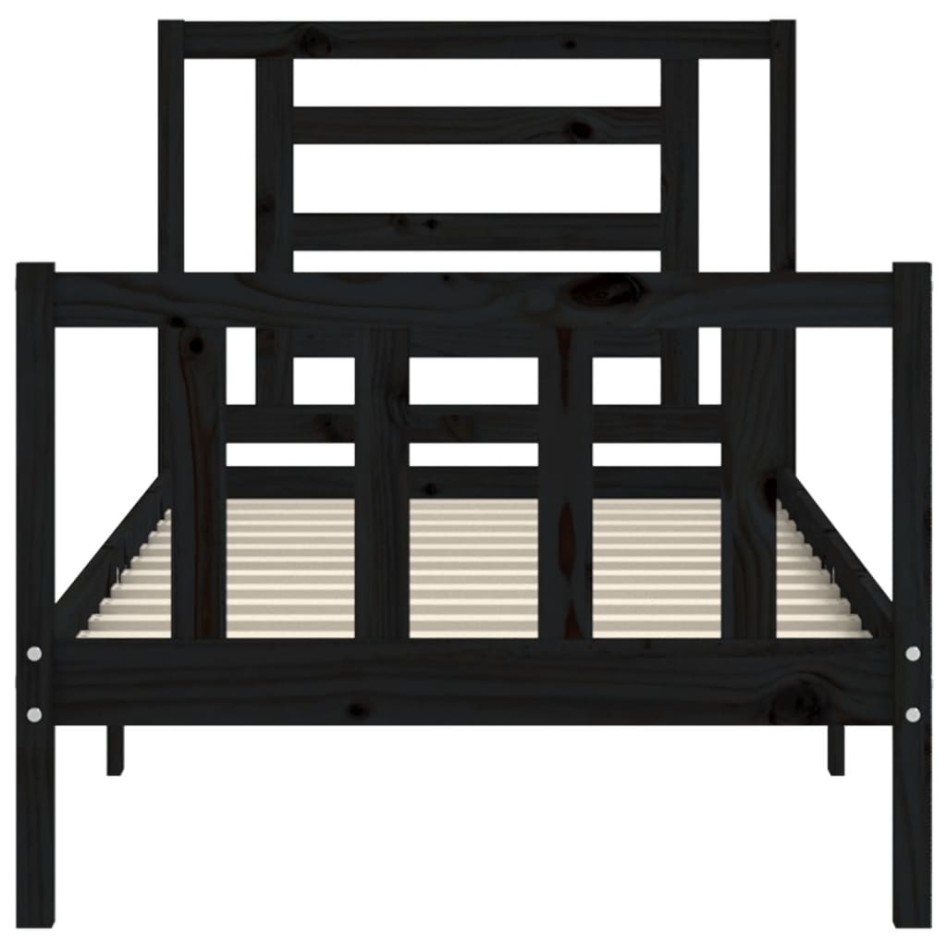 Estructura de cama con cabecero madera maciza negro 100x200