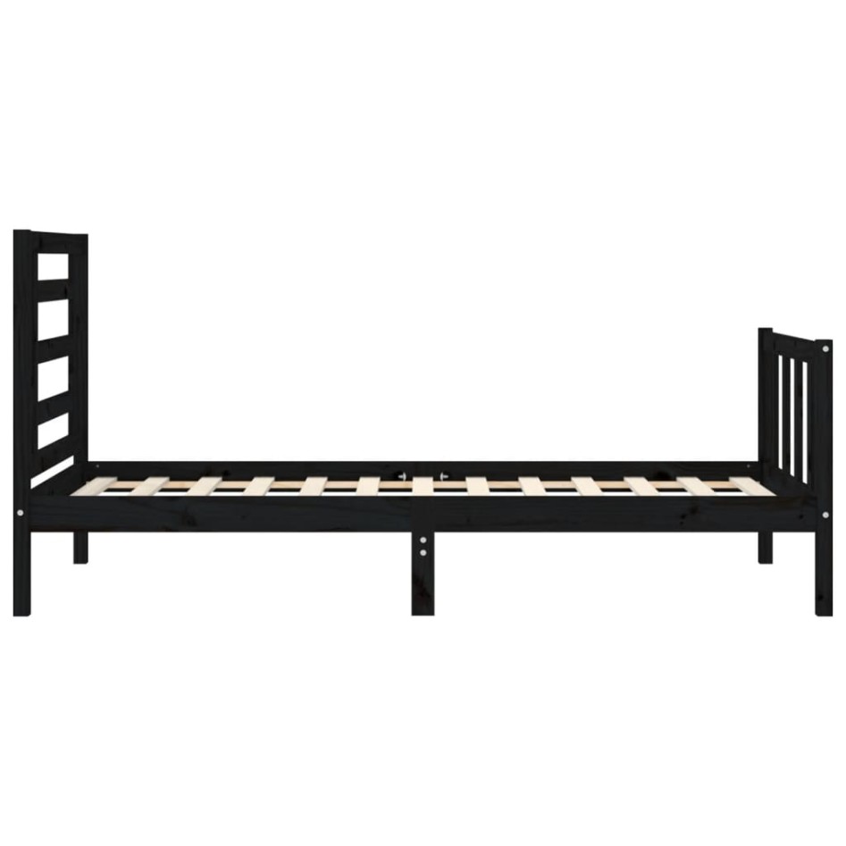 Estructura de cama con cabecero madera maciza negro 100x200