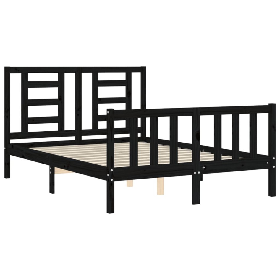 Estructura de cama con cabecero madera maciza negro 120x200