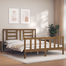 Estructura de cama matrimonio con cabecero madera marrón