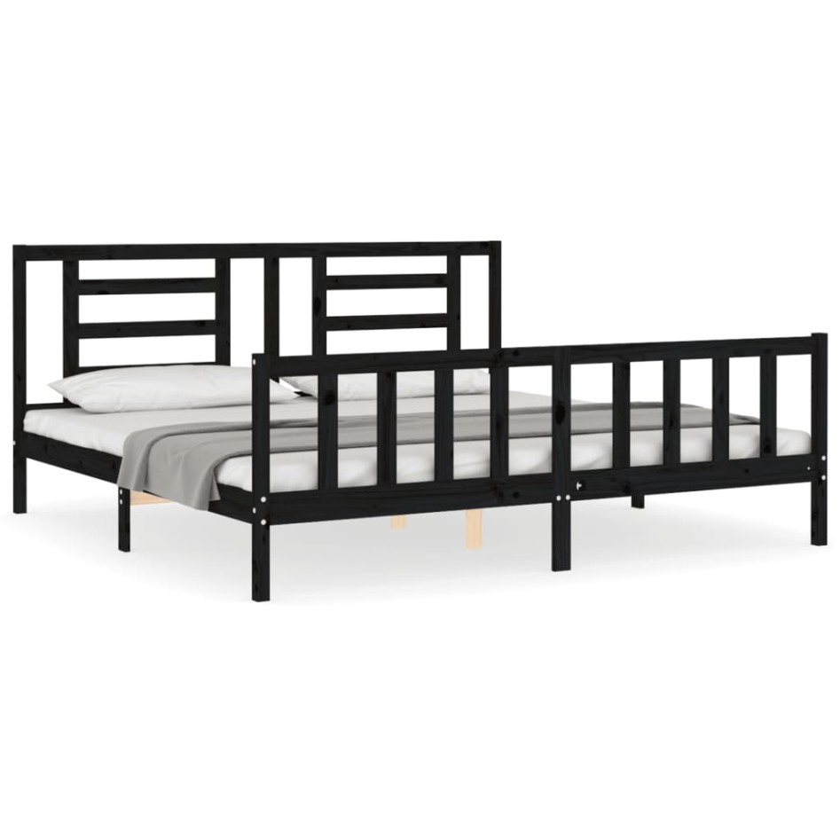 Estructura de cama con cabecero madera maciza negro 200x200