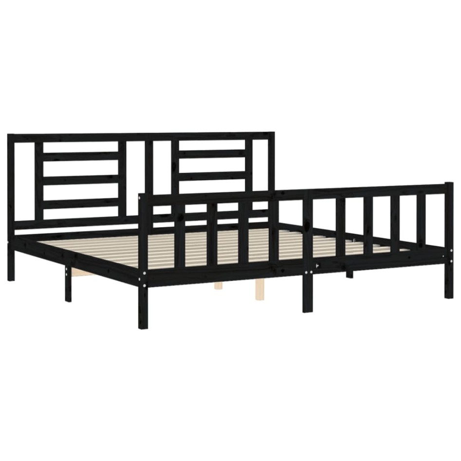 Estructura de cama con cabecero madera maciza negro 200x200