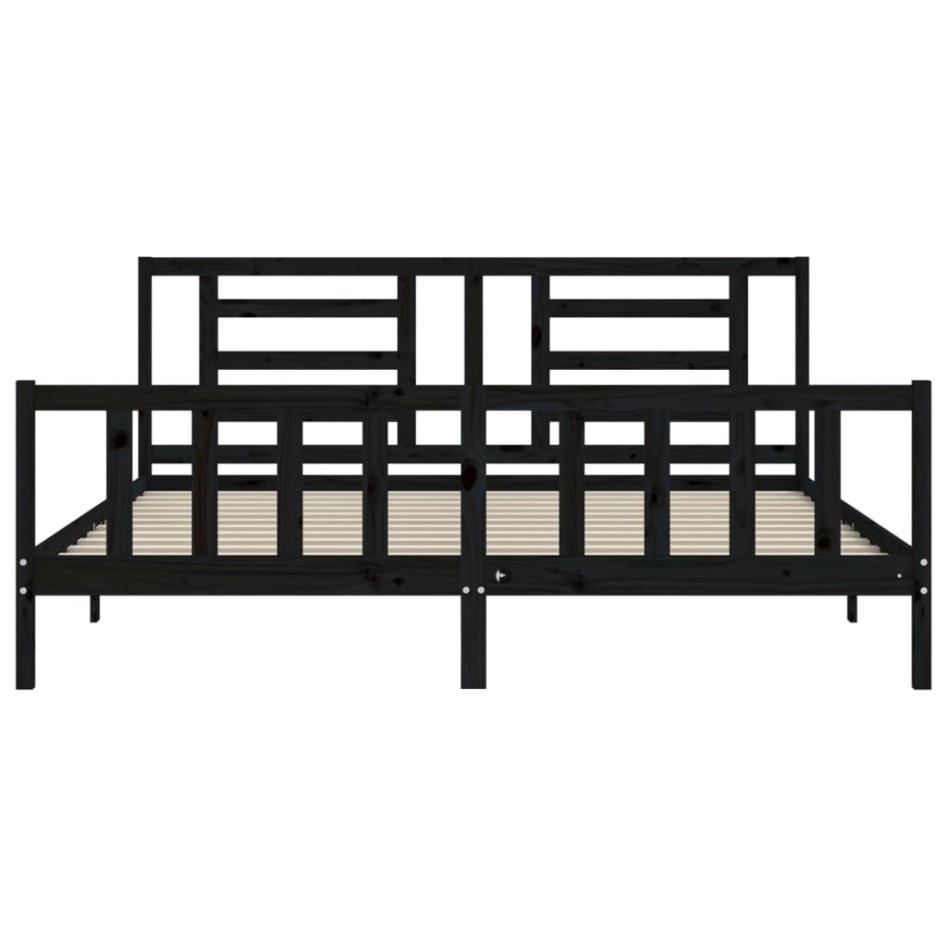 Estructura de cama con cabecero madera maciza negro 200x200