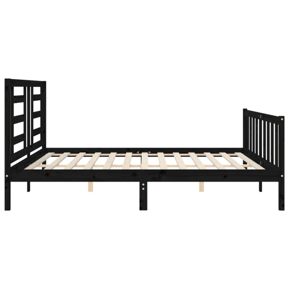 Estructura de cama con cabecero madera maciza negro 200x200