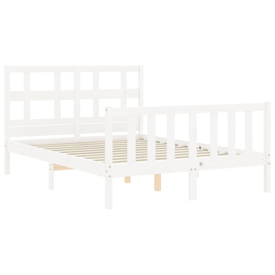 Estructura de cama con cabecero madera maciza blanco 140x200