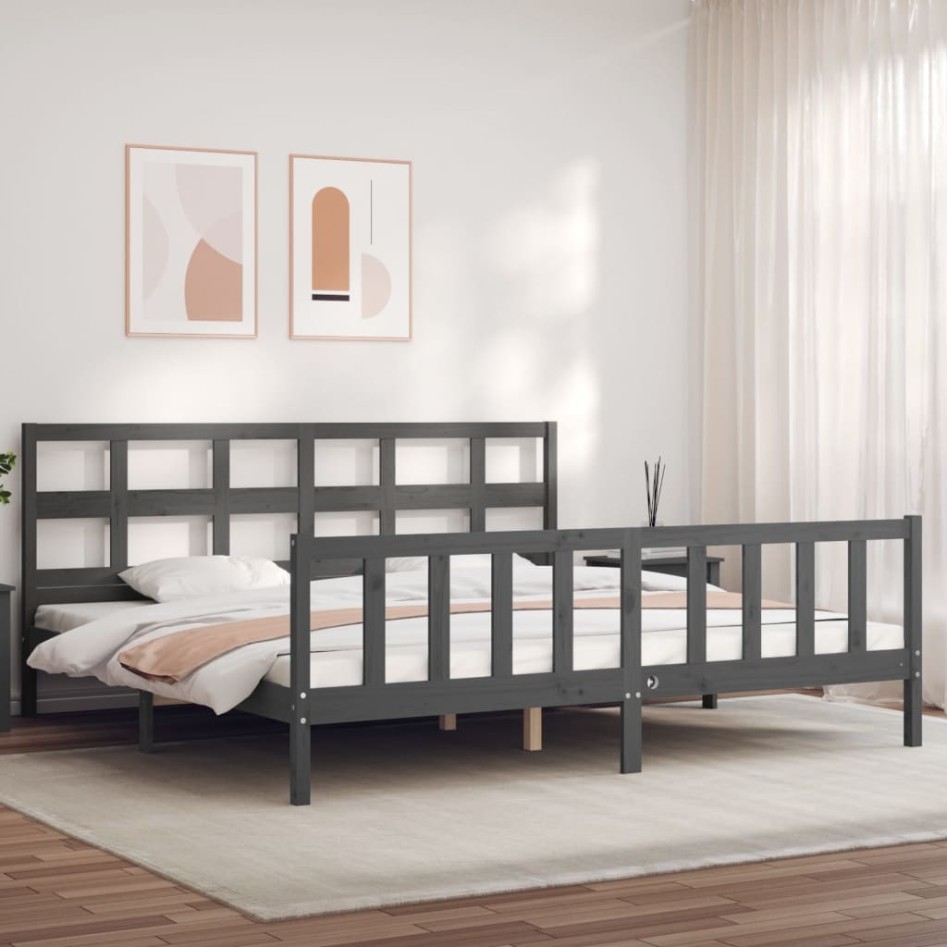 Estructura de cama con cabecero madera maciza gris 200x200