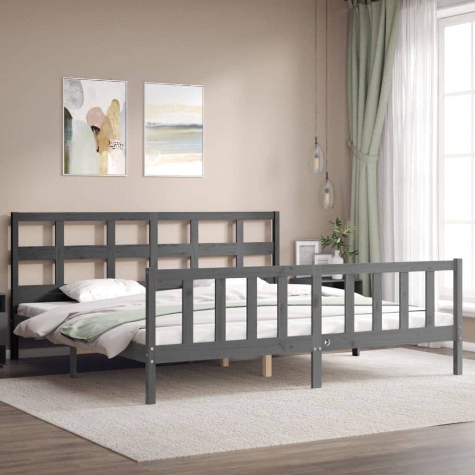 Estructura de cama con cabecero madera maciza gris 200x200